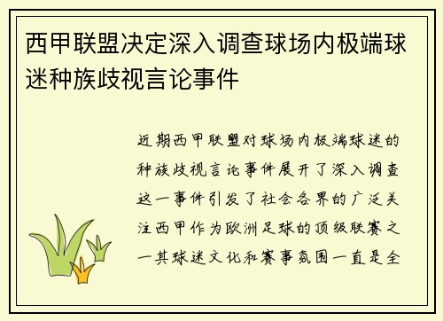 西甲联盟决定深入调查球场内极端球迷种族歧视言论事件